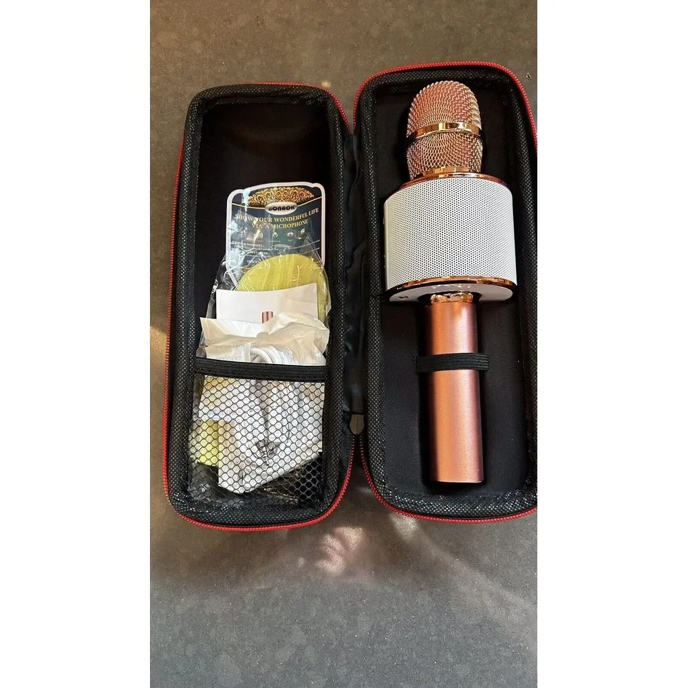 Bonaok Wireless Bluetooth Karaoke Microphone Portable Speaker Rose Gold USB